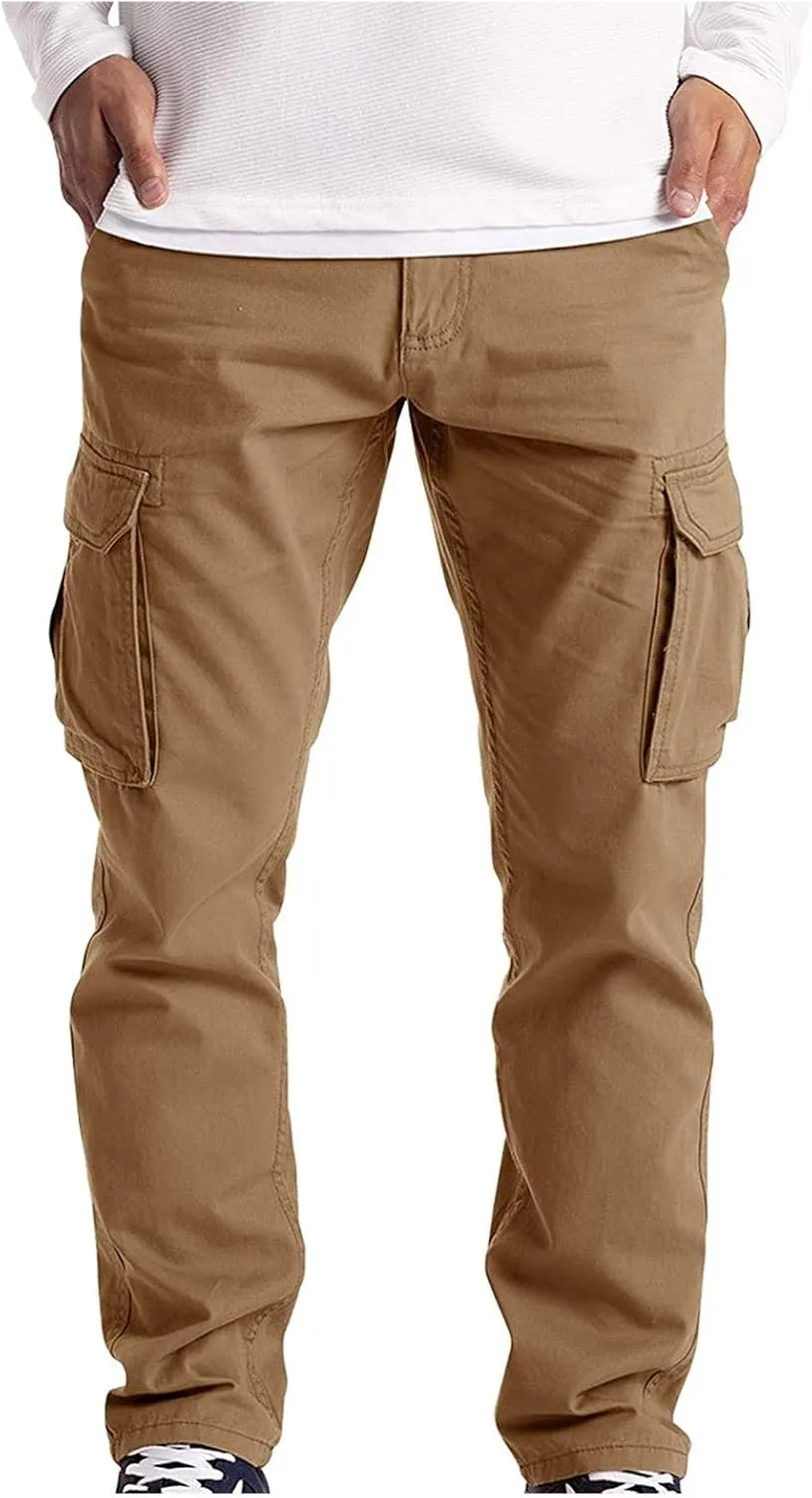 Athletic Pants for Men Color Leggings Casual Men's Trousers Pants Tooling Solid Multi-Pocket Tapered Athletic