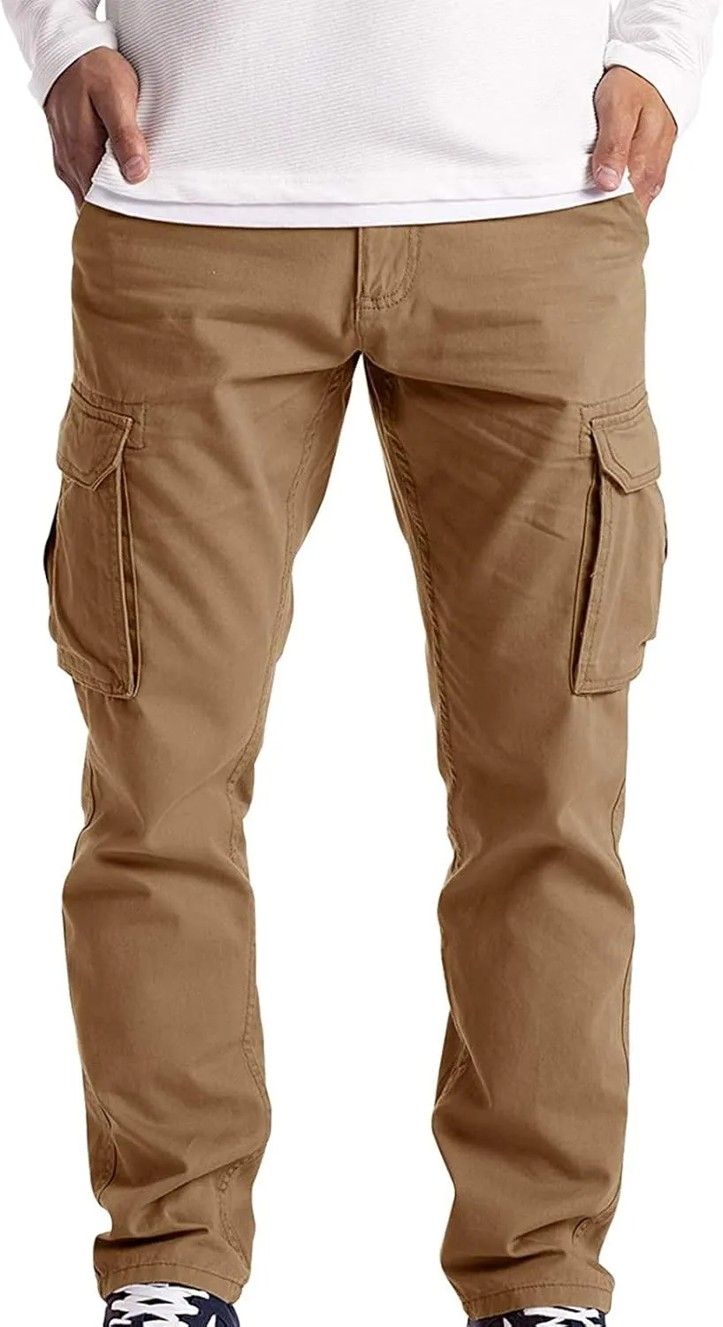 Athletic Pants for Men Color Leggings Casual Men's Trousers Pants Tooling Solid Multi-Pocket Tapered Athletic