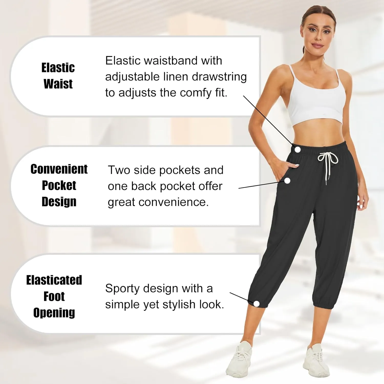 BATHRINS Women's Capri Sweatpants Summer Casual Jogger Drawstring Waist Pants with Back Pockets