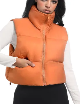 Buauty Cropped Puffer Vest Women 2025 Winter Puffy Vest with Pockets Lightweight Stand Collar Zip Up Sleeveless Jacket