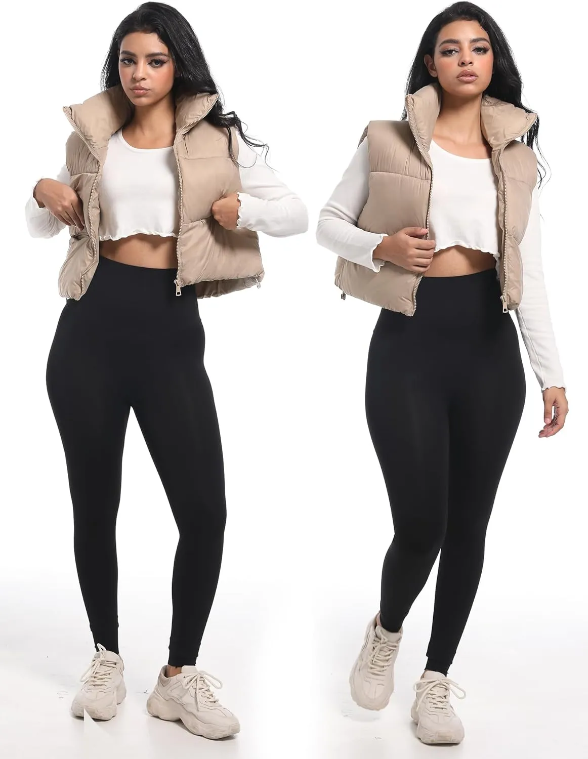 Buauty Cropped Puffer Vest Women 2025 Winter Puffy Vest with Pockets Lightweight Stand Collar Zip Up Sleeveless Jacket