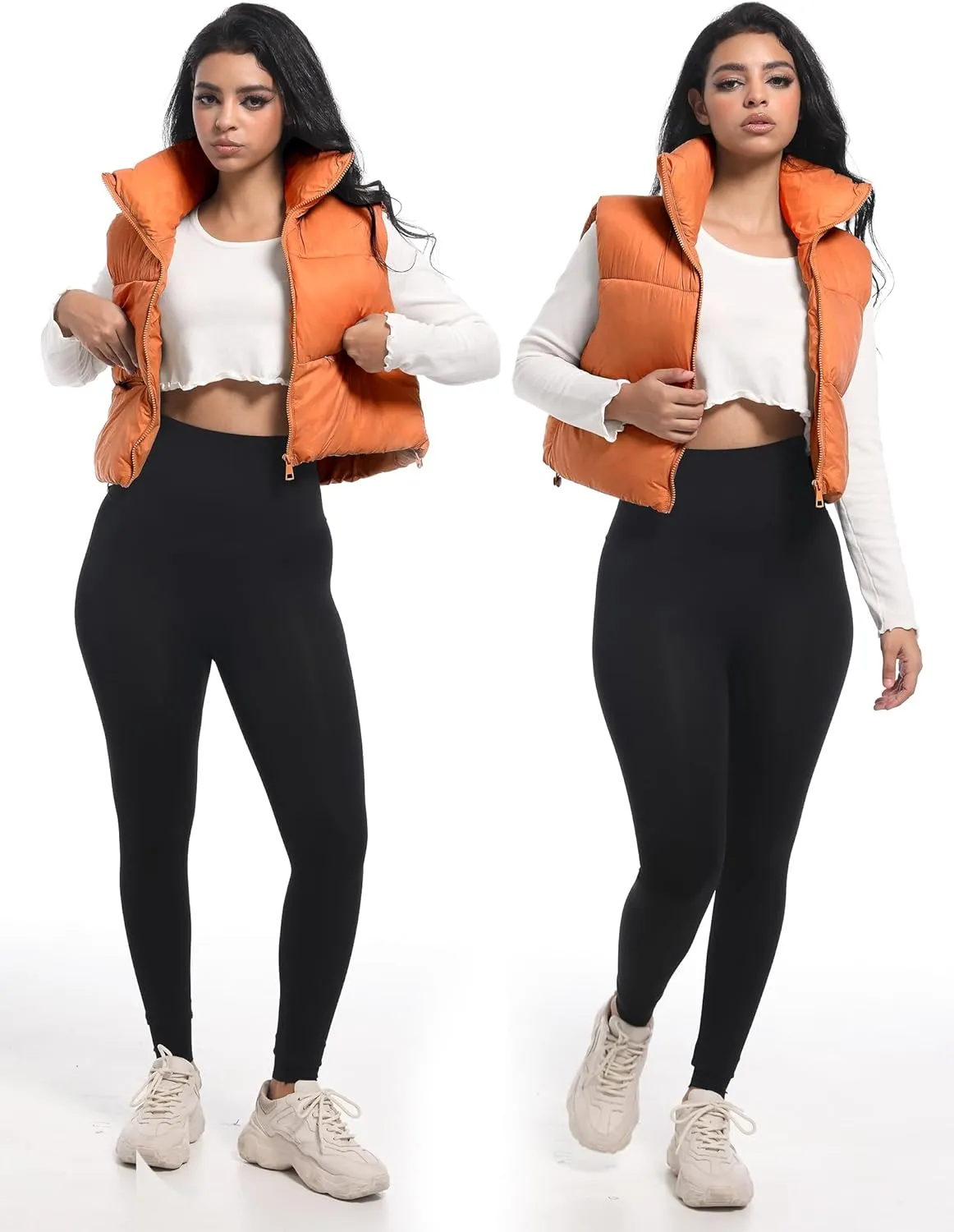 Buauty Cropped Puffer Vest Women 2025 Winter Puffy Vest with Pockets Lightweight Stand Collar Zip Up Sleeveless Jacket