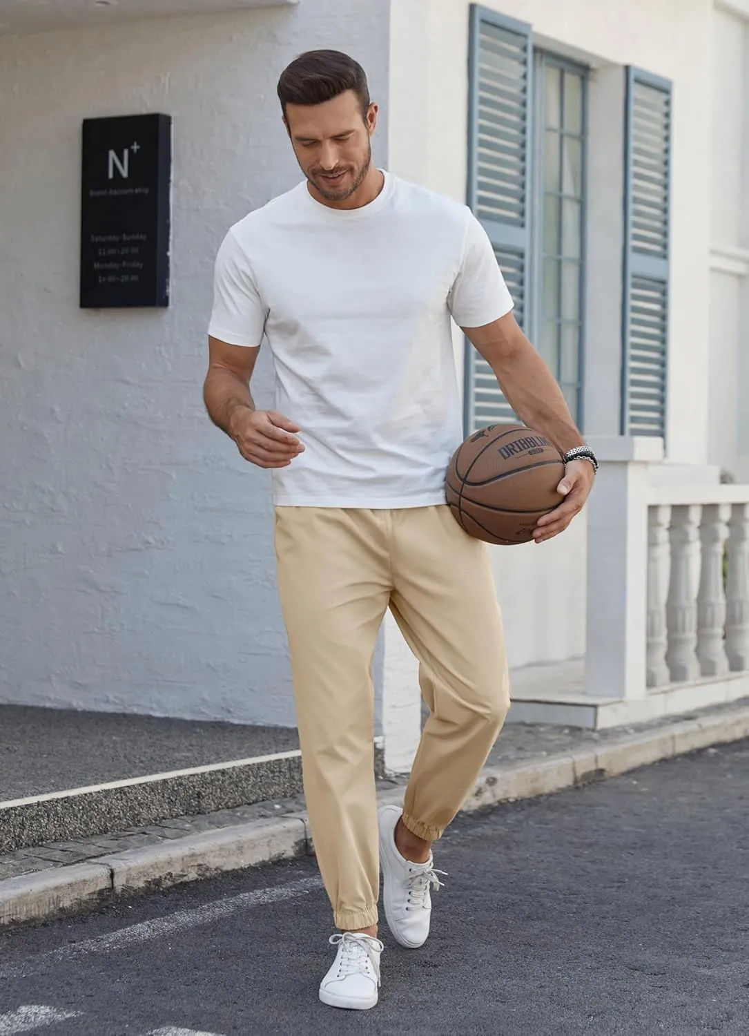 COOFANDY Men's Casual Joggers Pants Cotton Elastic Waist Drawstring Chino Pants Hiking Outdoor Track Sweatpants