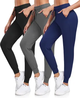 DHSO 3 Pack Sweatpants for Women-Womens Joggers with Pockets Athletic Leggings for Workout Yoga Running Pants Trousers
