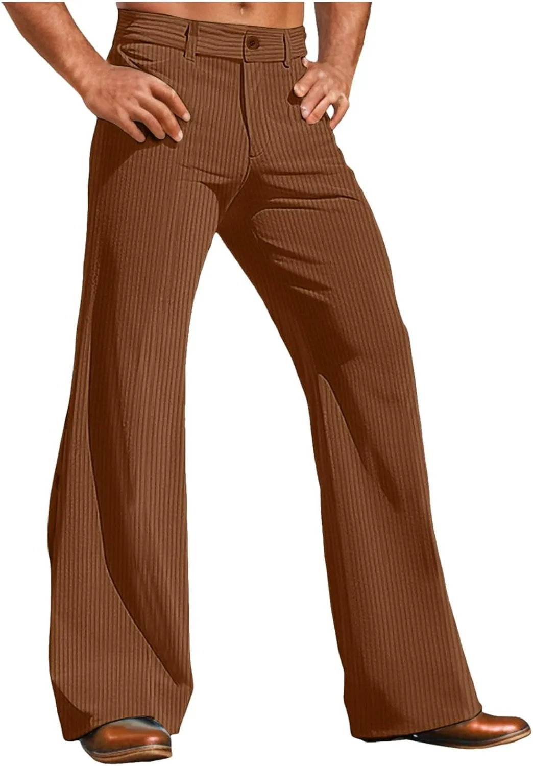 Fare Pants Men Corduroy Vintage Bell Bottom Pants 60s 70s Disco Outfits Stretch Slim Fitted Hippie Party Trousers