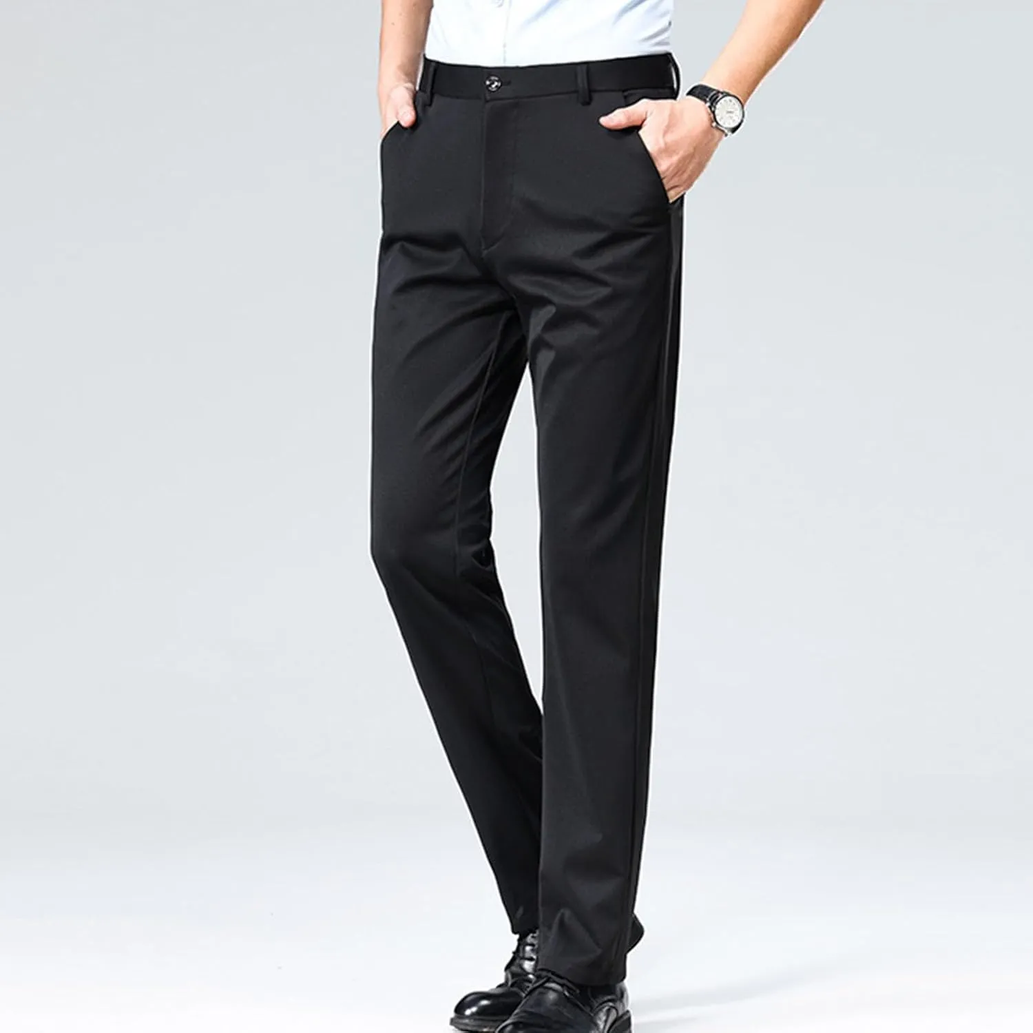 Finelylove Mens Suit Pants Flex Slim Fit Dress Pants Cinch Bottom Flat Front Tapered Chino Pants with Elastic Waistband