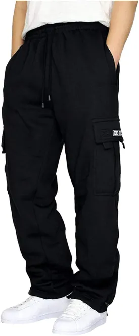 GOFULY Men Cargo Pants Fleece Elastic Waist Drawstring Pants Fashion Sweatpants with Pockets Workout Joggers Trouser