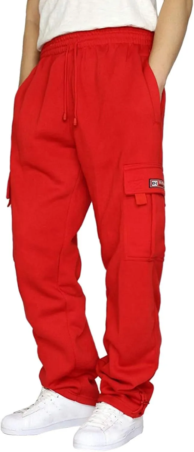 GOFULY Men Cargo Pants Fleece Elastic Waist Drawstring Pants Fashion Sweatpants with Pockets Workout Joggers Trouser