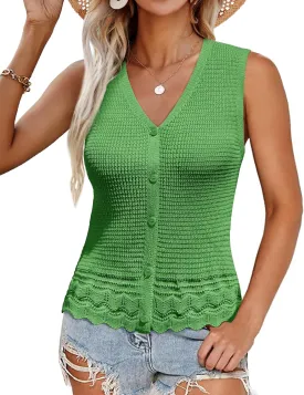 GRACE KARIN Womens Spring Summer Sweater Vest 2025 Casual Knit Sleeveless V Neck Button Down Crochet Crop Tank Tops