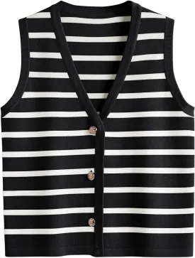 LILLUSORY Summer Vest Tops for Women 2025 Striped Sweater Vests Vacation Button Up Outfits Spring Shirts Blouses Clothes