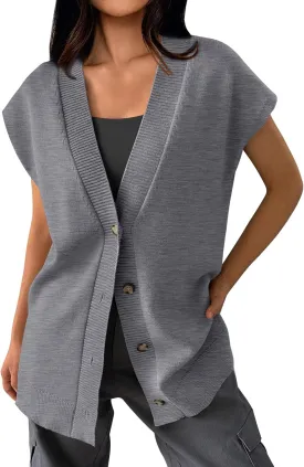 LILLUSORY Women V Neck Sweater Vest Oversized Long Cardigan Casual Vest Tops 2024 Trendy