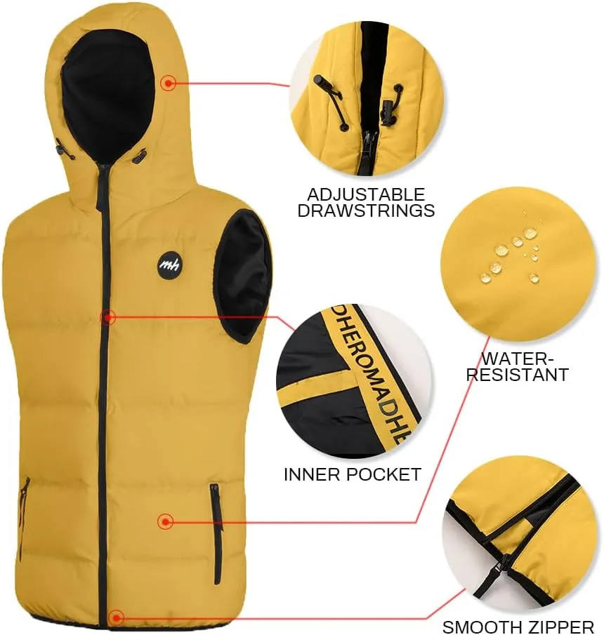 MADHERO Men's Puffer Vest with Hood Water-Resistant Puffy Vests Outerwear Sleeveless Jacket