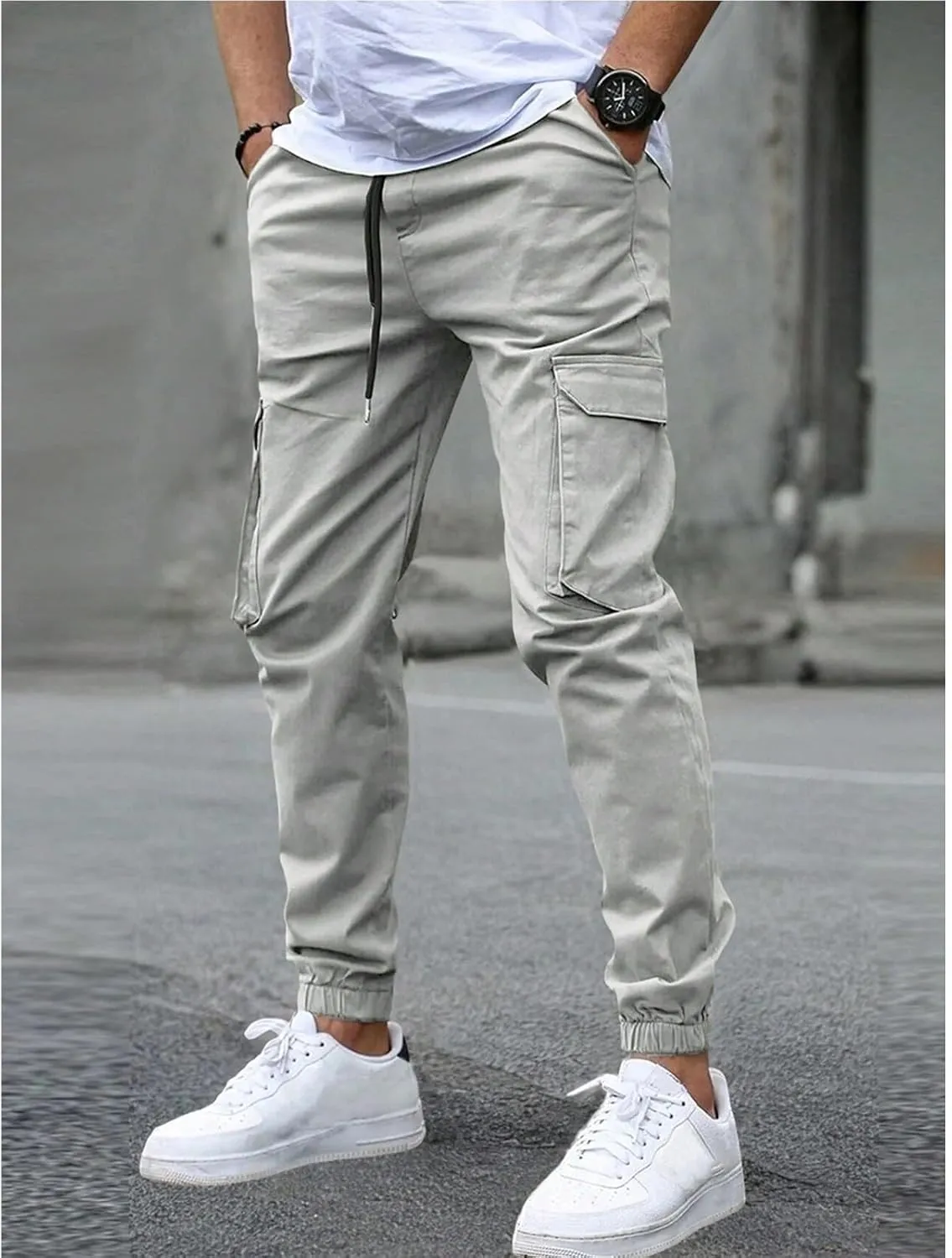 Mencomfy Cargo Pants Casual Stretch Slim Fit Hiking Pant Drawstring Athletic Joggers with Multi Pockets Tapered Trousers