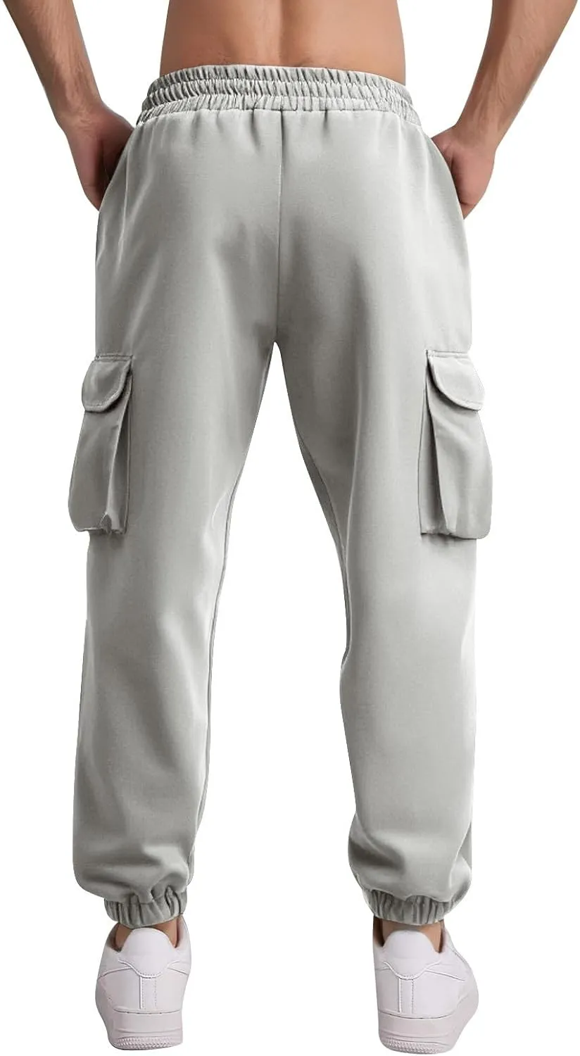 Mencomfy Cargo Pants Casual Stretch Slim Fit Hiking Pant Drawstring Athletic Joggers with Multi Pockets Tapered Trousers