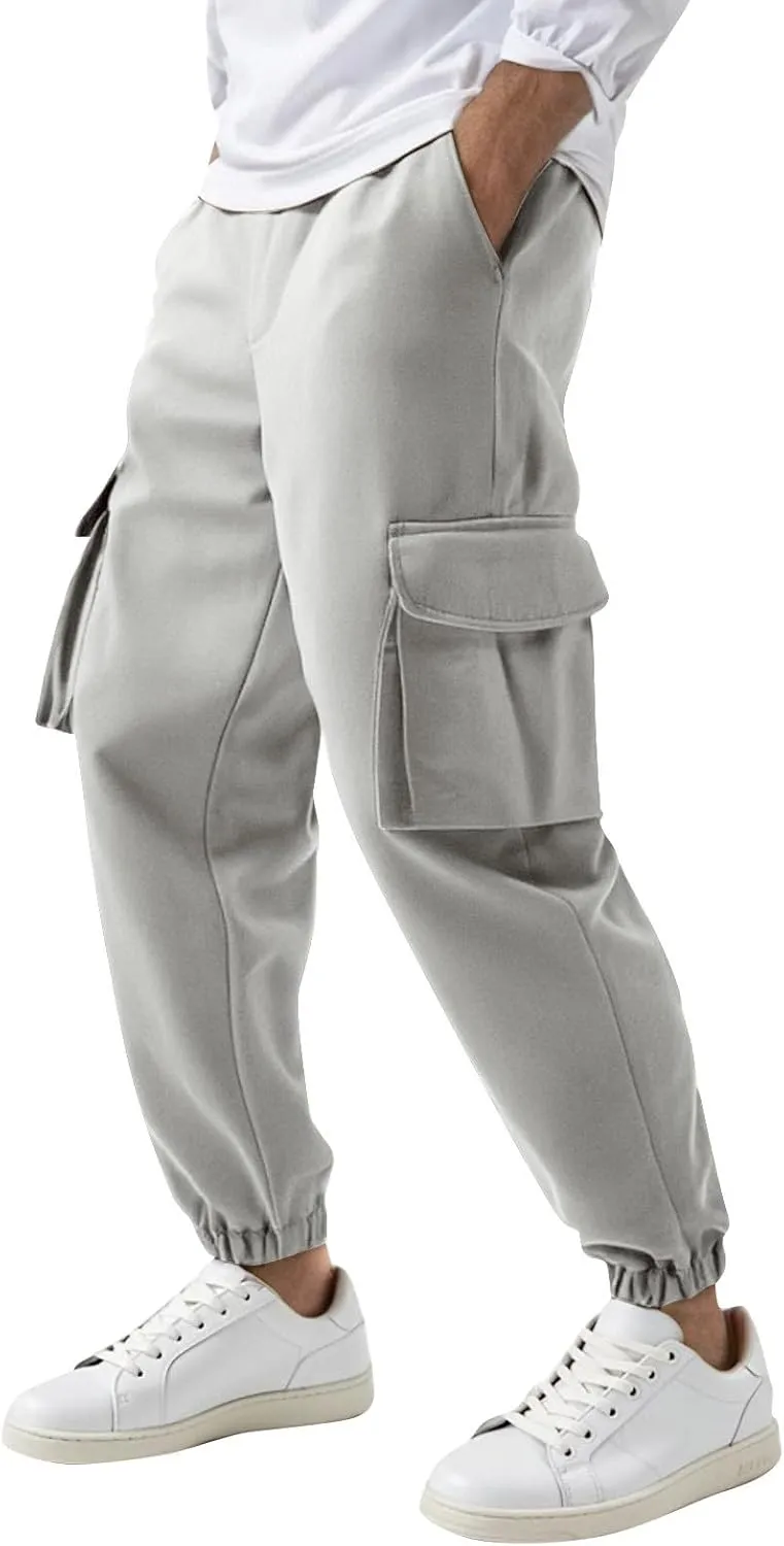 Mencomfy Cargo Pants Casual Stretch Slim Fit Hiking Pant Drawstring Athletic Joggers with Multi Pockets Tapered Trousers