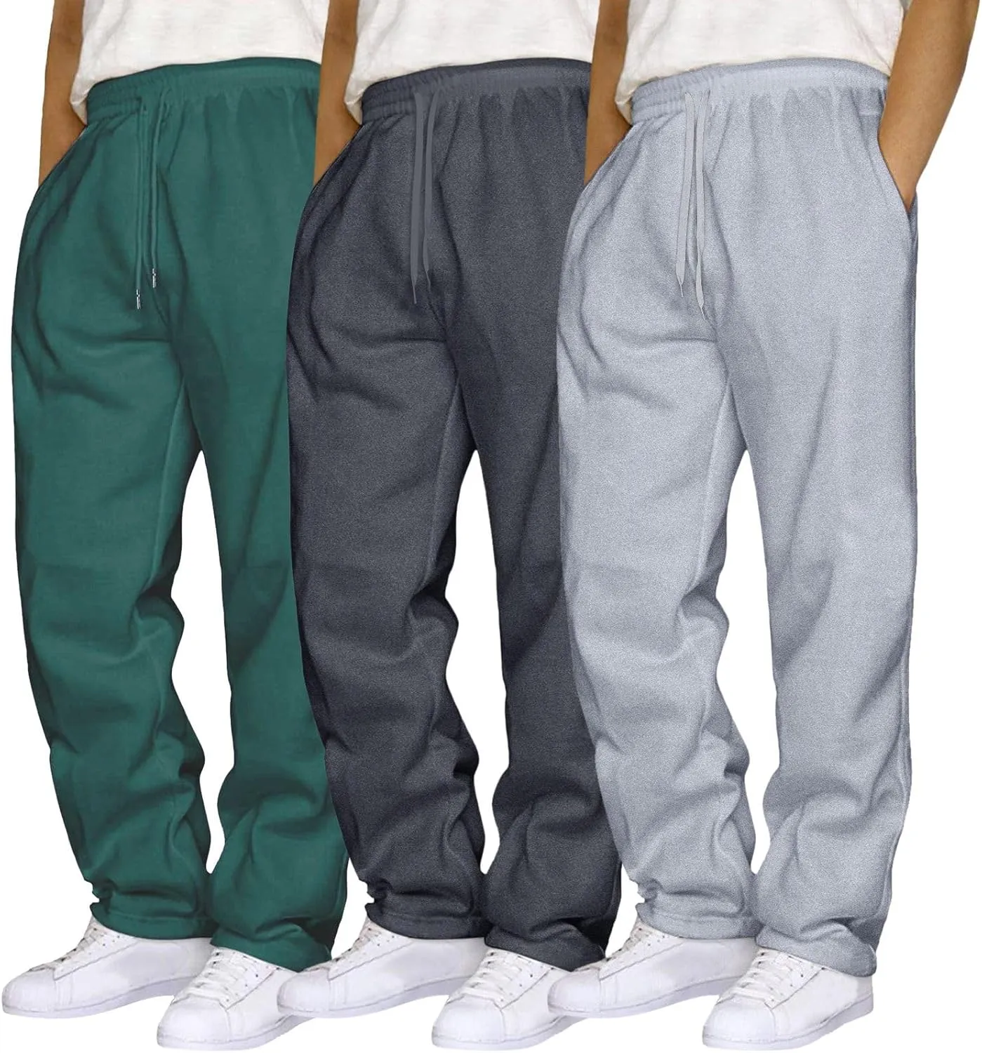 Men's 3 Pack Fleece Sweatpants Athletic Workout Jogger Trousers Baggy Elastic Drawstring Track Pants with Pockets