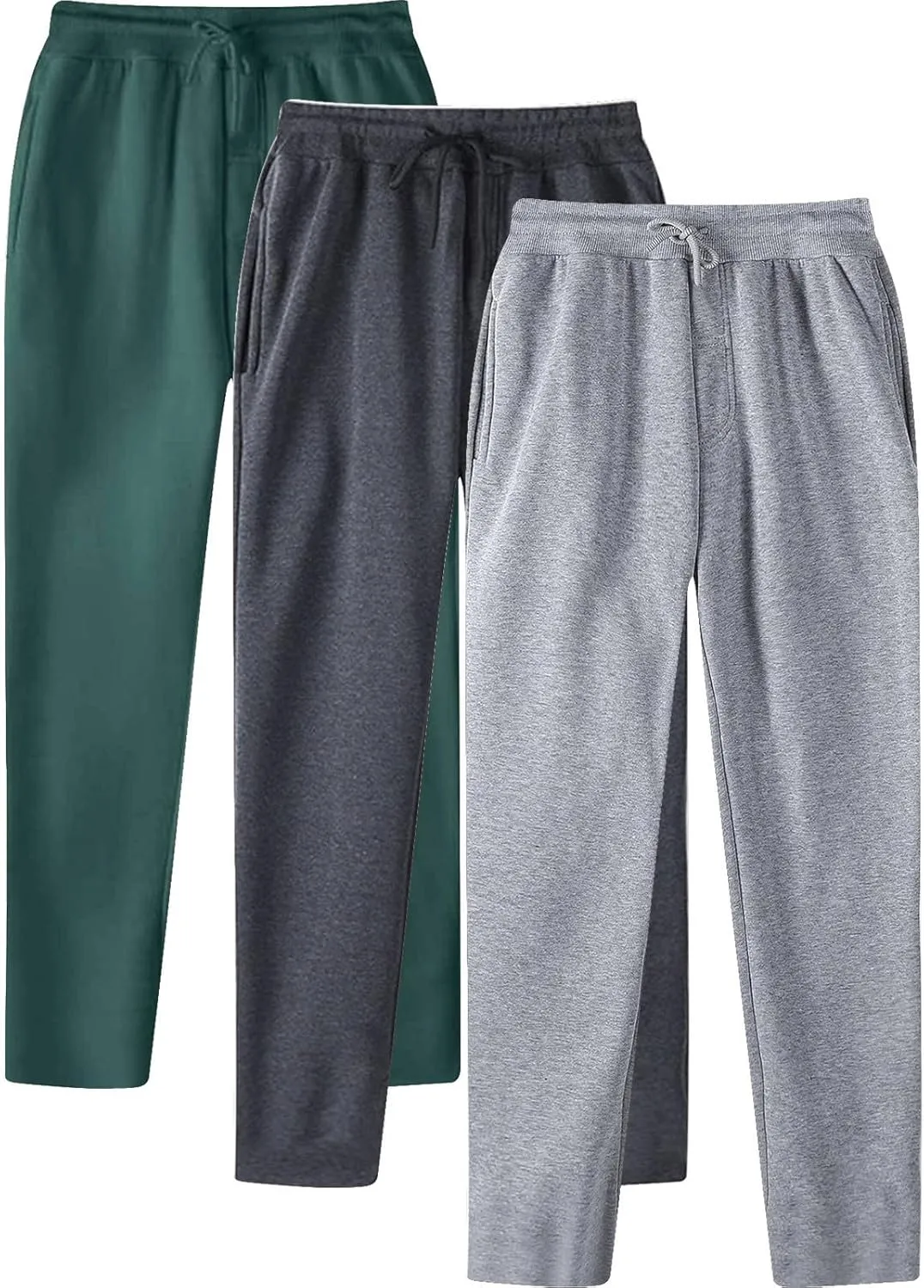 Men's 3 Pack Fleece Sweatpants Athletic Workout Jogger Trousers Baggy Elastic Drawstring Track Pants with Pockets