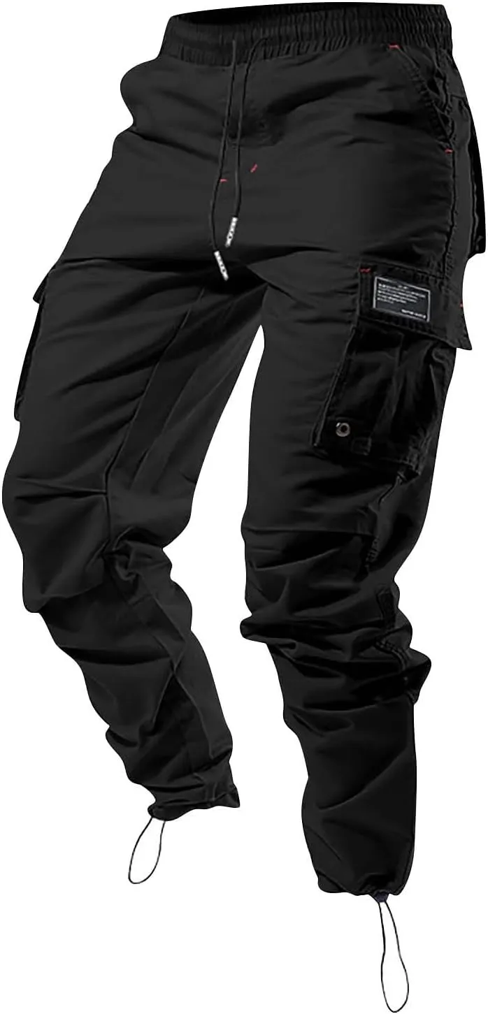 Men's Casual Cargo Joggers Drawstring Straight Leg Breathable Chino Pants Hiking Comfortable Twill Jogging Sweatpants