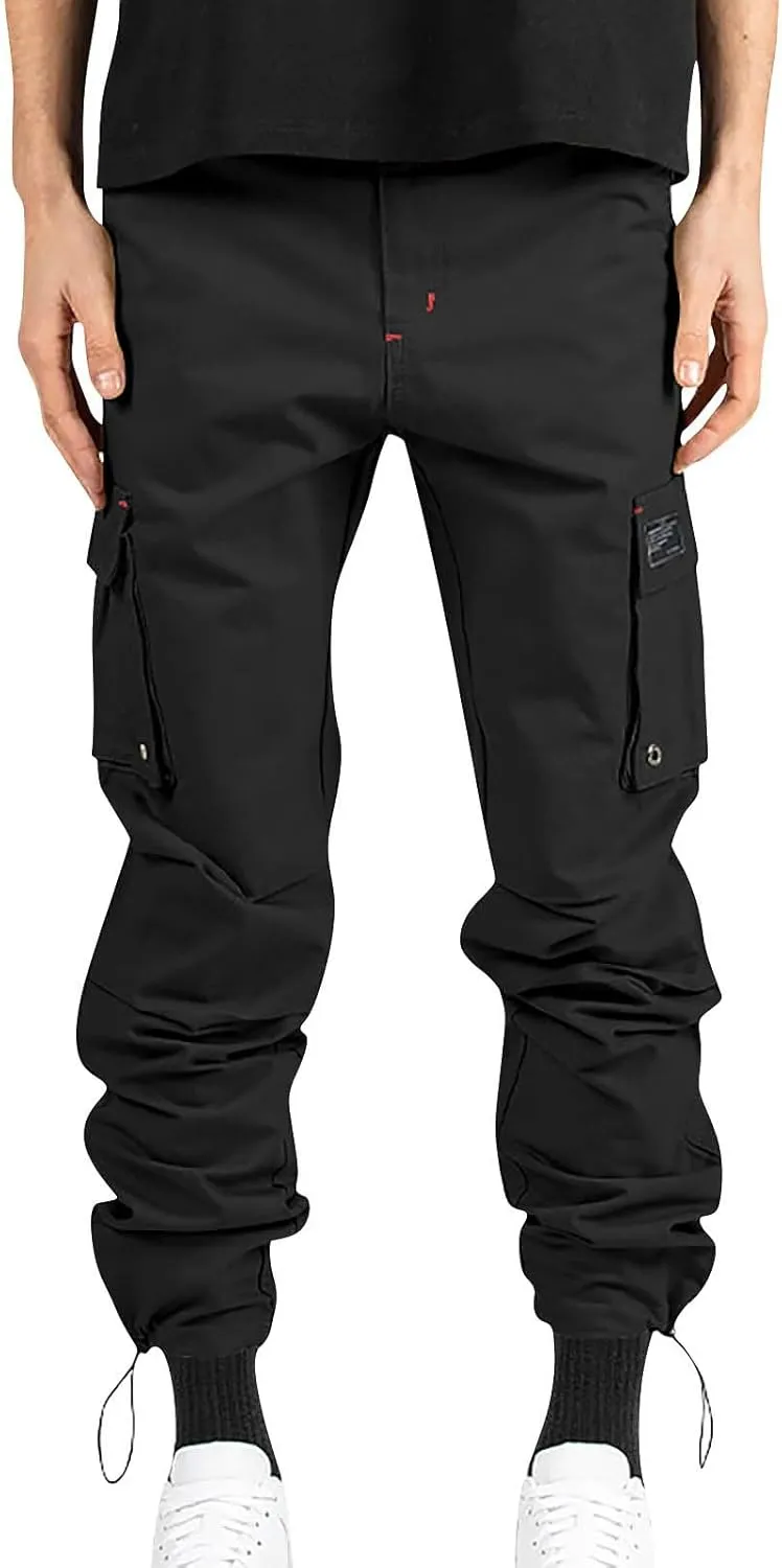 Men's Casual Cargo Joggers Drawstring Straight Leg Breathable Chino Pants Hiking Comfortable Twill Jogging Sweatpants