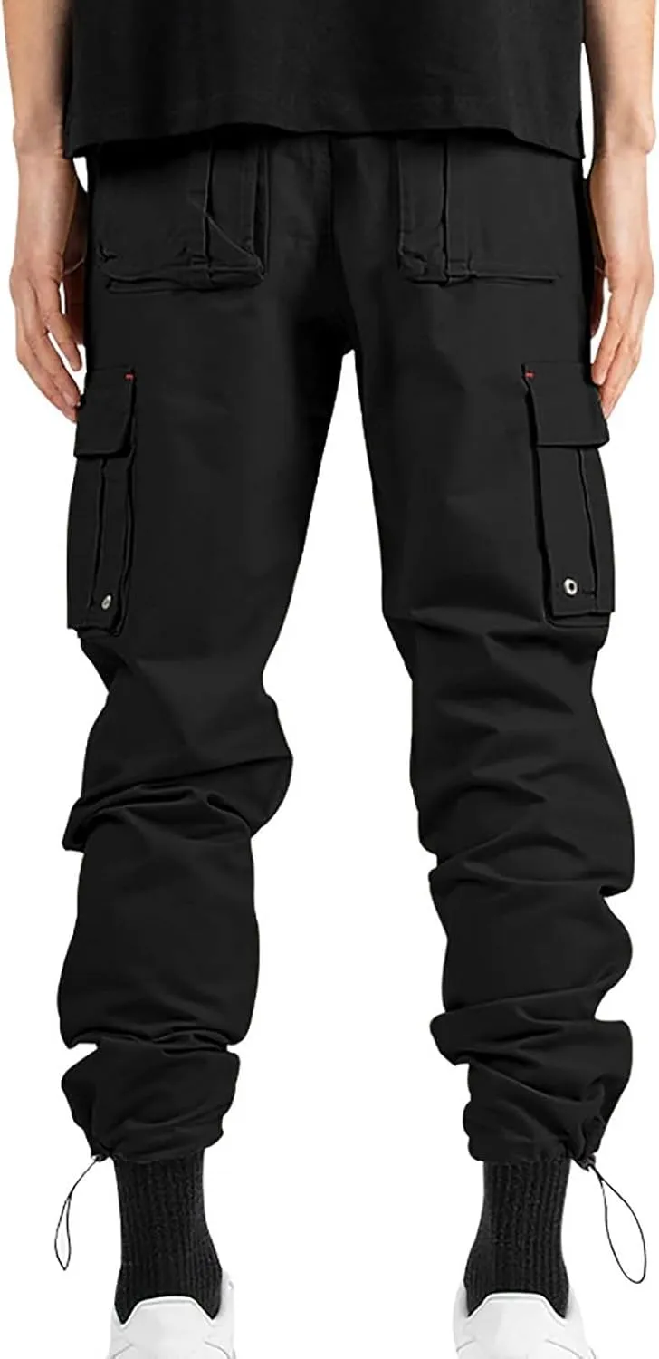 Men's Casual Cargo Joggers Drawstring Straight Leg Breathable Chino Pants Hiking Comfortable Twill Jogging Sweatpants