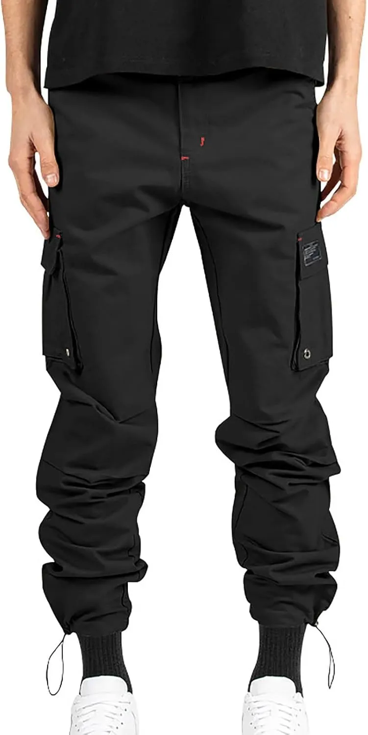 Men's Casual Cargo Joggers Drawstring Straight Leg Breathable Chino Pants Hiking Comfortable Twill Jogging Sweatpants