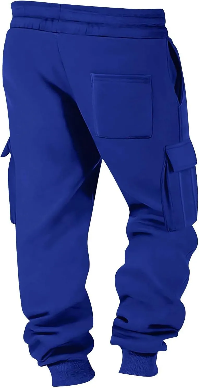 Men's Casual Cargo Joggers Drawstring Straight Leg Breathable Chino Pants Travel Baggy Twill Jogging Sweatpants