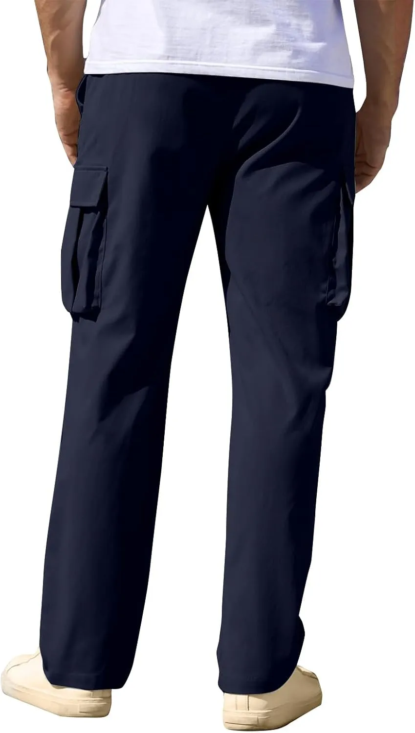 Men's Casual Cargo Joggers Drawstring Straight Leg Breathable Chino Pants Travel Lightweight Twill Jogging Sweatpants