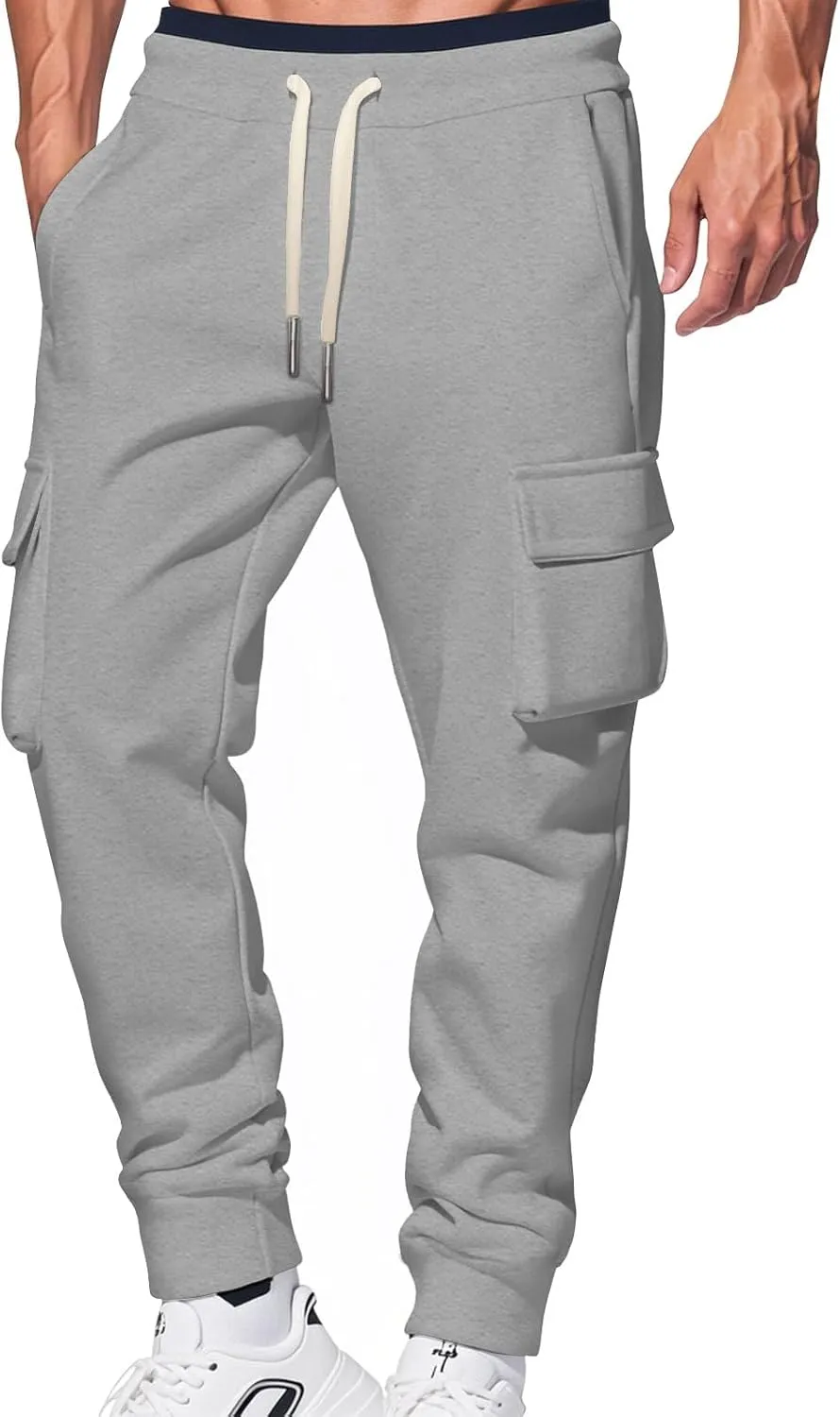 Men's Casual Cargo Joggers Drawstring Straight Leg Breathable Chino Pants Travel Lightweight Twill Jogging Sweatpants