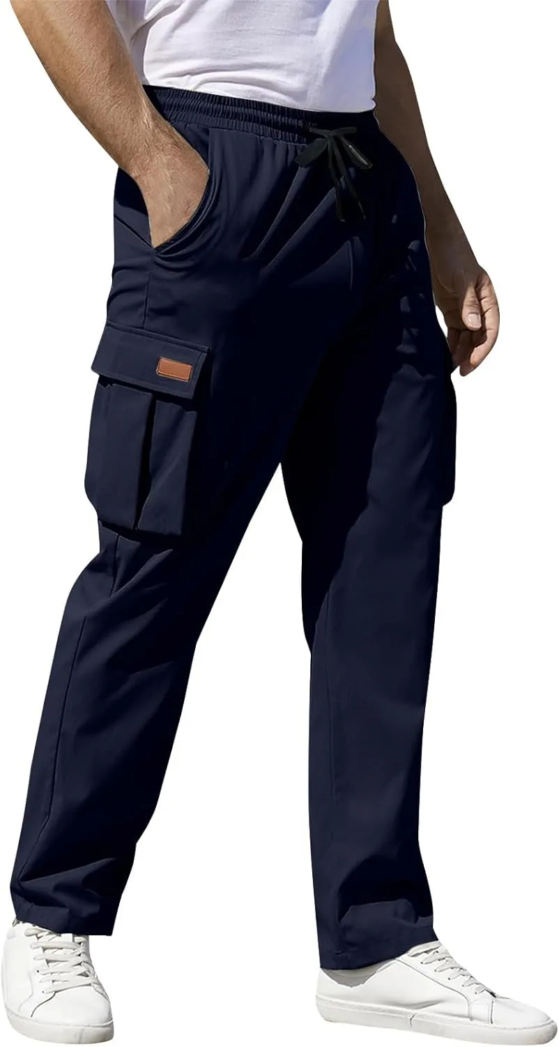Men's Casual Cargo Joggers Drawstring Straight Leg Breathable Chino Pants Travel Lightweight Twill Jogging Sweatpants