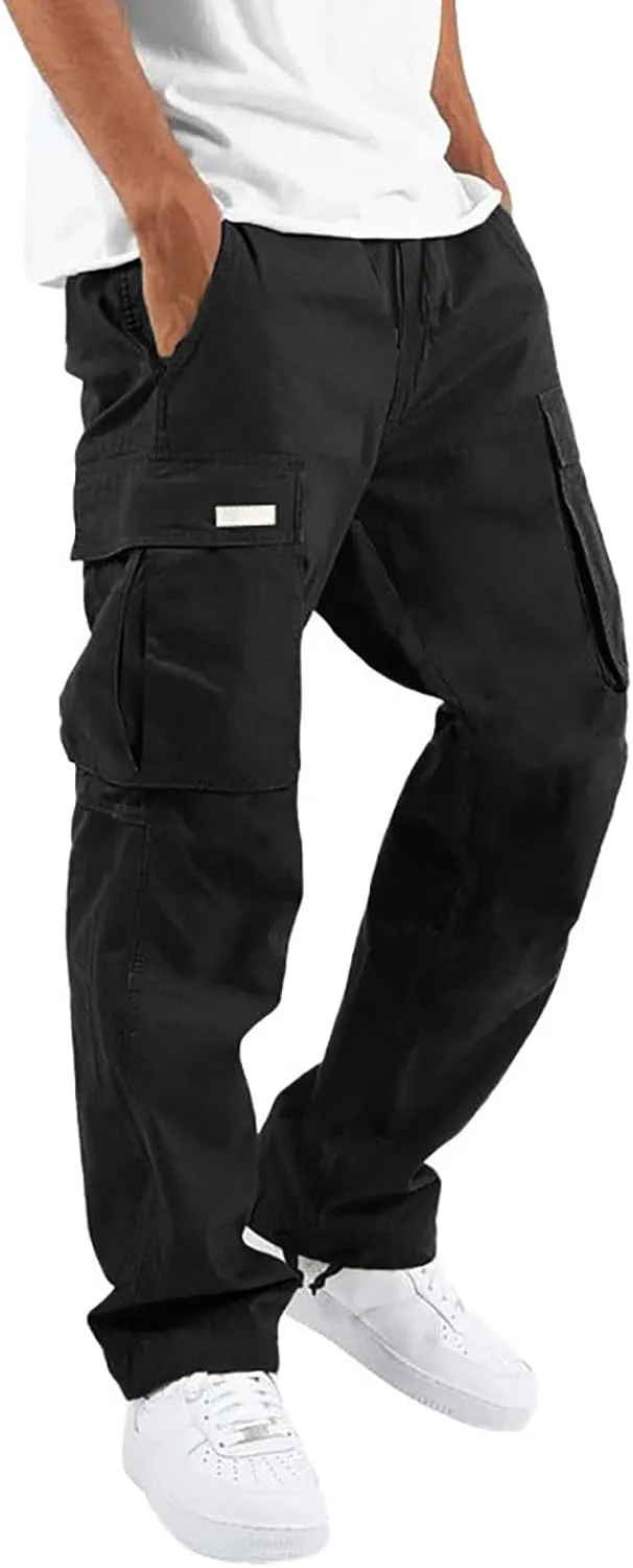 Men's Casual Cargo Joggers Drawstring Straight Leg Breathable Chino Pants Work Relaxed Fit Twill Jogging Sweatpants