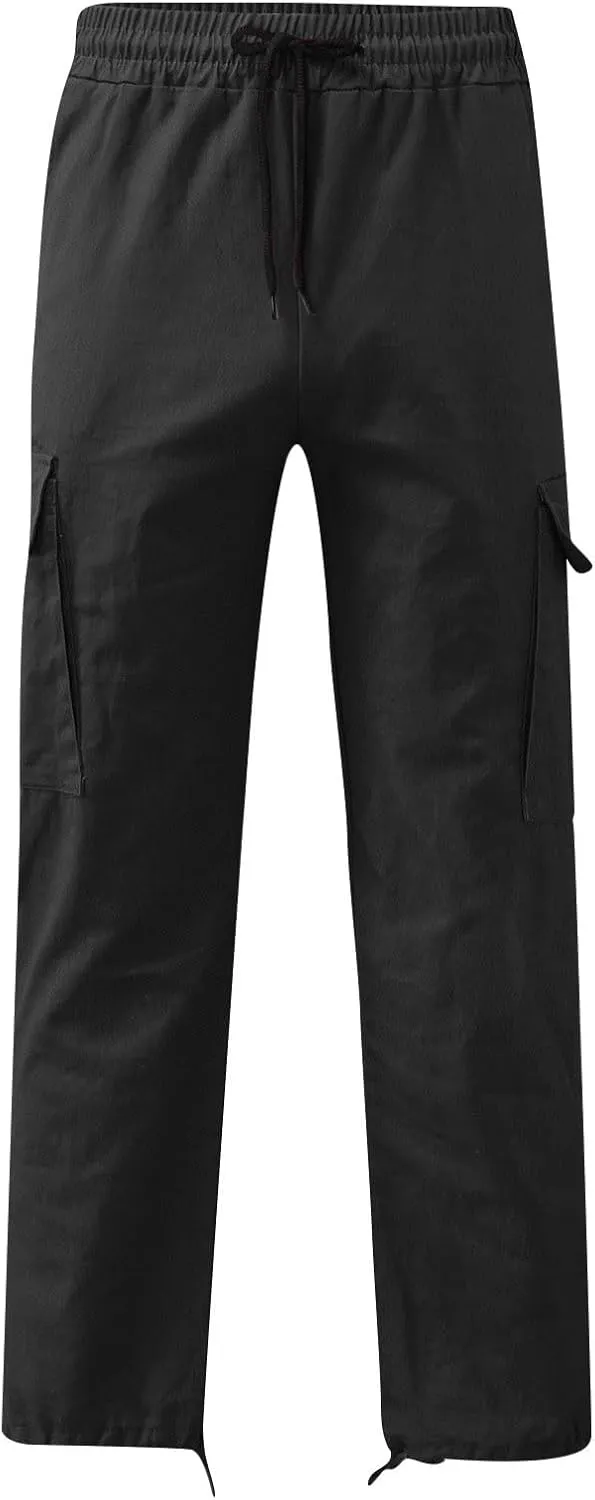 Men's Casual Cargo Joggers Drawstring Straight Leg Breathable Chino Pants Work Relaxed Fit Twill Jogging Sweatpants