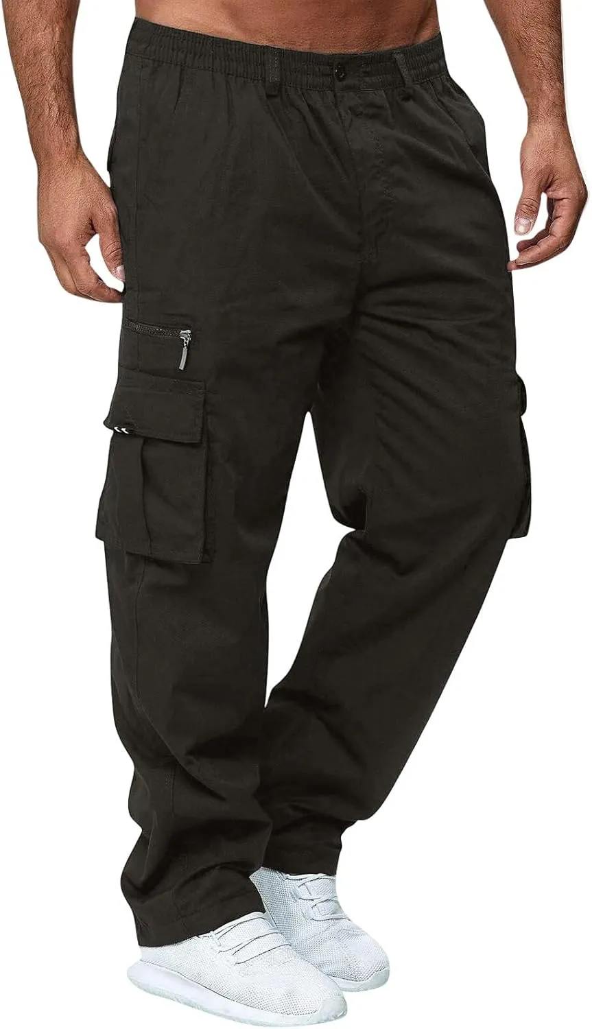 Men's Casual Multi-Pocket Loose Straight-Leg Work Pants Outdoor Fit Pants Fitness Pants