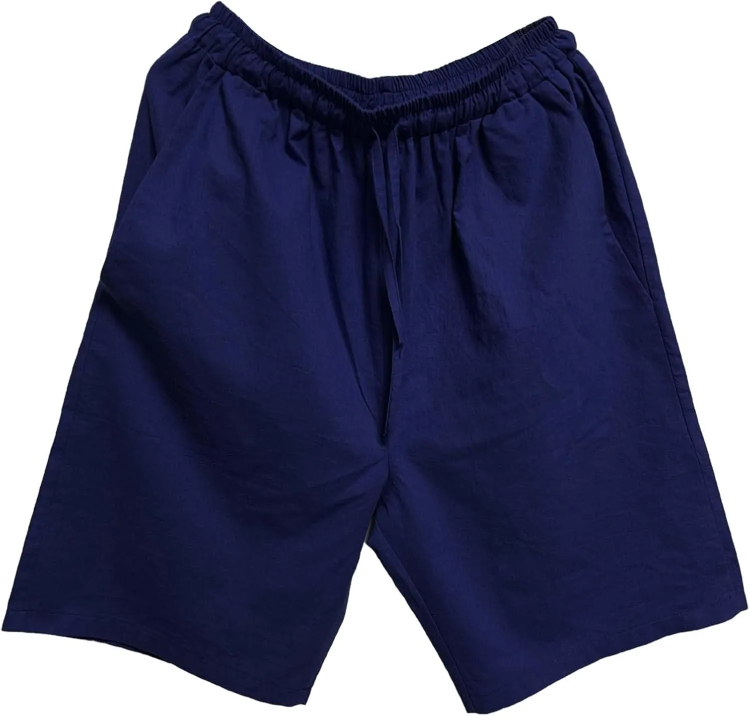 Mens Cotton and Linen Shorts Elastic Drawstring Solid Color Plus Size Casual Loose Pants Lightweight Breathable Beach Capris