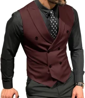 Men's Double Breasted Suit Vests, Casual Business Vests, Slim Fit Waistcoat,for Wedding Groom Dating