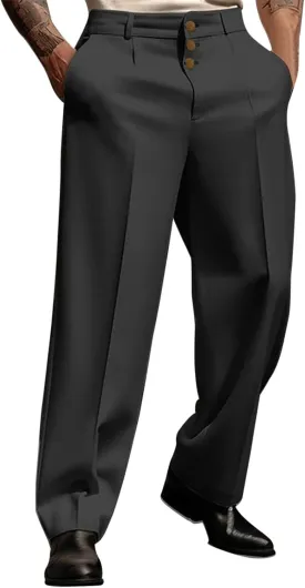 Mens Pleated Front Casual Work Pants Wrinkle-Free Regular Fit Work Dress Pants Big and Tall Stretch Chinos Trousers