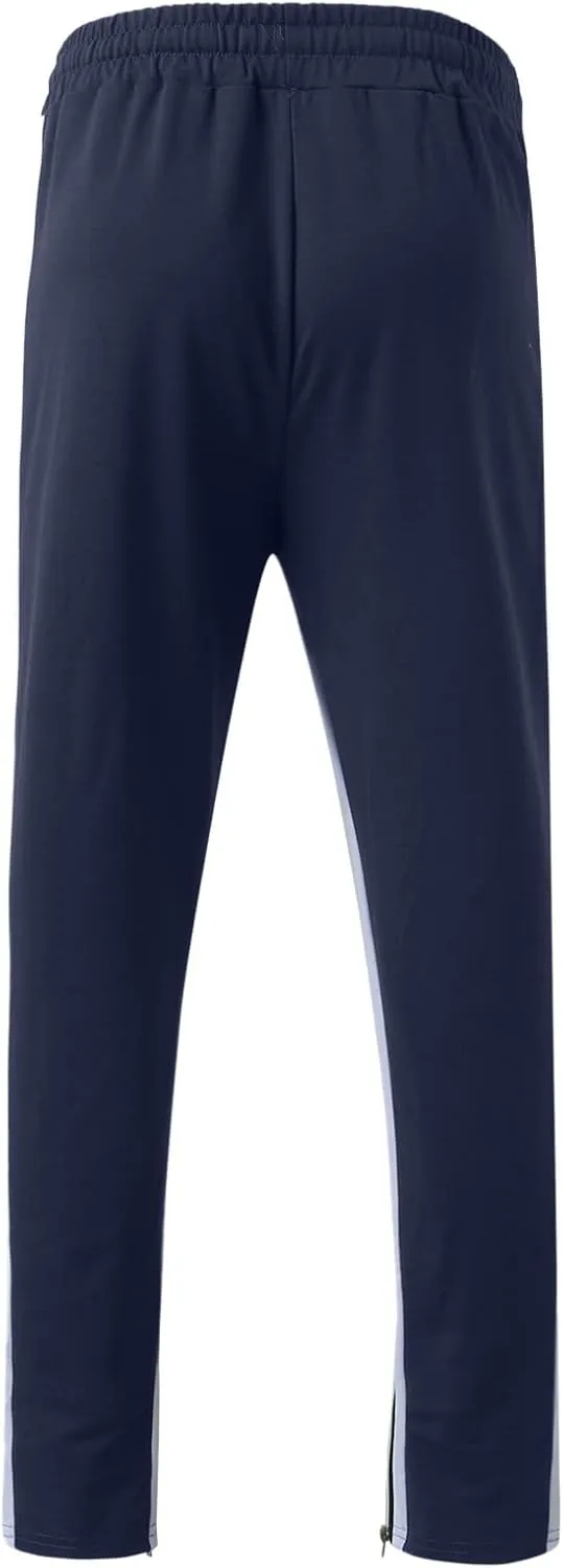 Mens Stripe Track Pants Skinny Fit Stretch Elastic Waist Ankle Zipper Joggers Workout Active Pants Streetwear