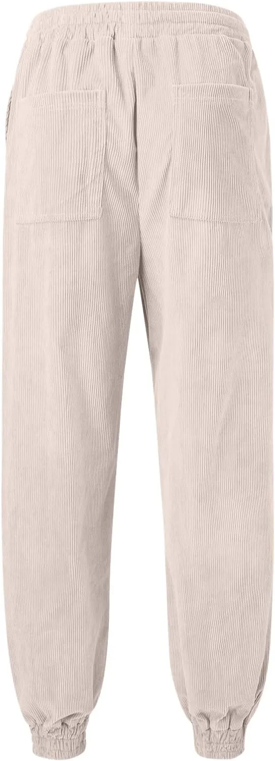 Mens Sweatpants Joggers Corduroy Baggy Sweatpants Cinch Bottoms Straight Leg Elastic Waist Casual Drawstring Joggers