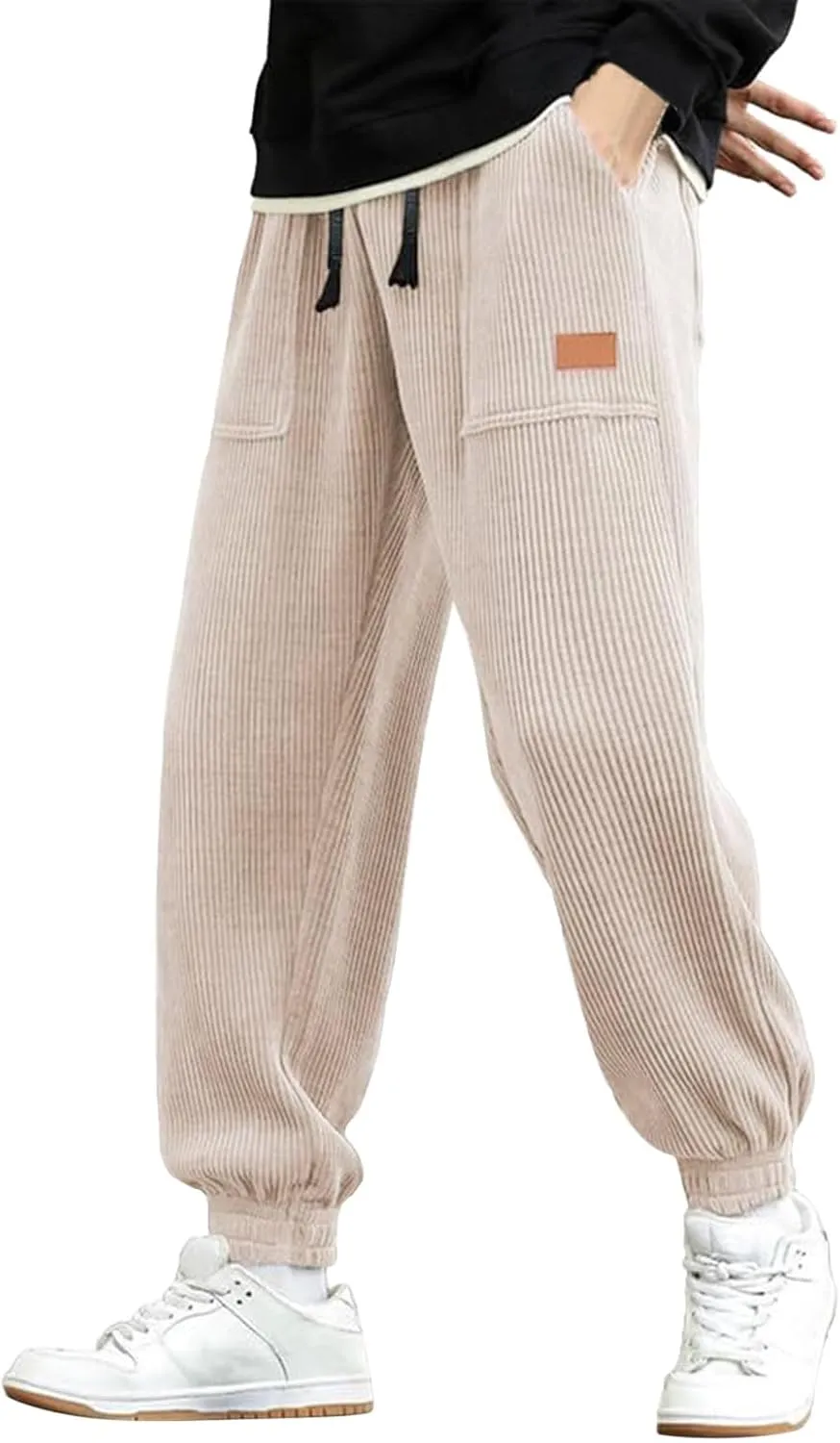 Mens Sweatpants Joggers Corduroy Baggy Sweatpants Cinch Bottoms Straight Leg Elastic Waist Casual Drawstring Joggers