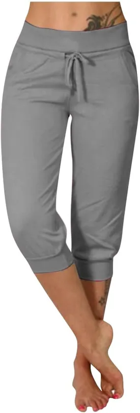 Plus Size Capris for Women Drawstring High Waisted Athletic Capri Joggers Cinch Bottom Yoga Sweatpants with Pockets