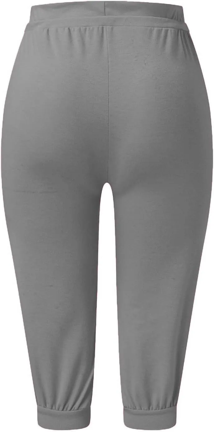 Plus Size Capris for Women Drawstring High Waisted Athletic Capri Joggers Cinch Bottom Yoga Sweatpants with Pockets
