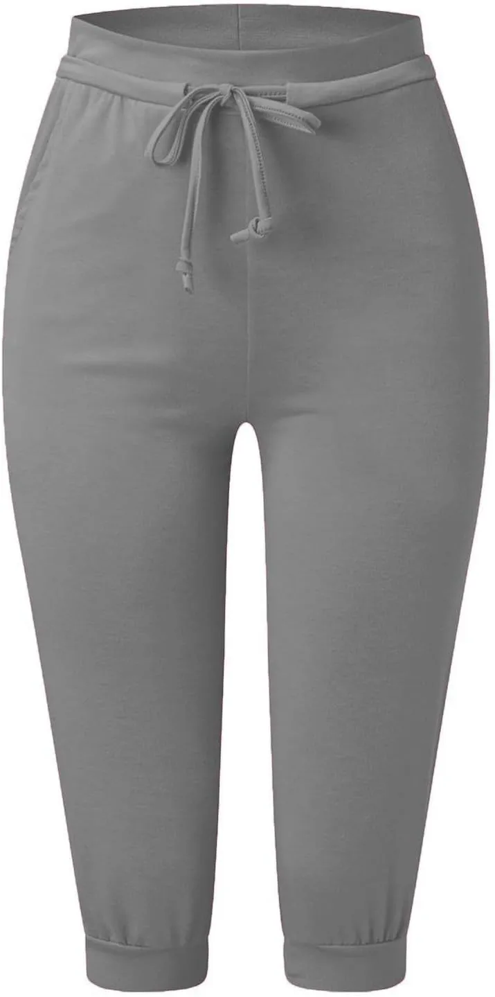 Plus Size Capris for Women Drawstring High Waisted Athletic Capri Joggers Cinch Bottom Yoga Sweatpants with Pockets