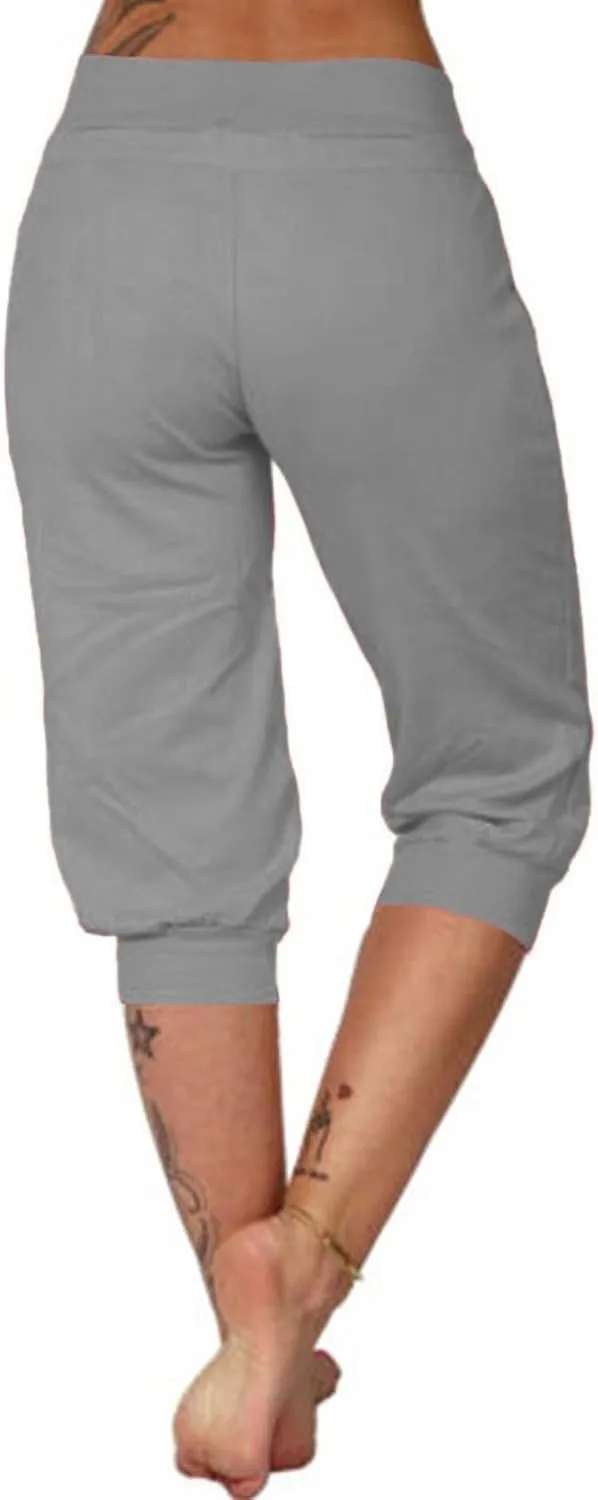 Plus Size Capris for Women Drawstring High Waisted Athletic Capri Joggers Cinch Bottom Yoga Sweatpants with Pockets