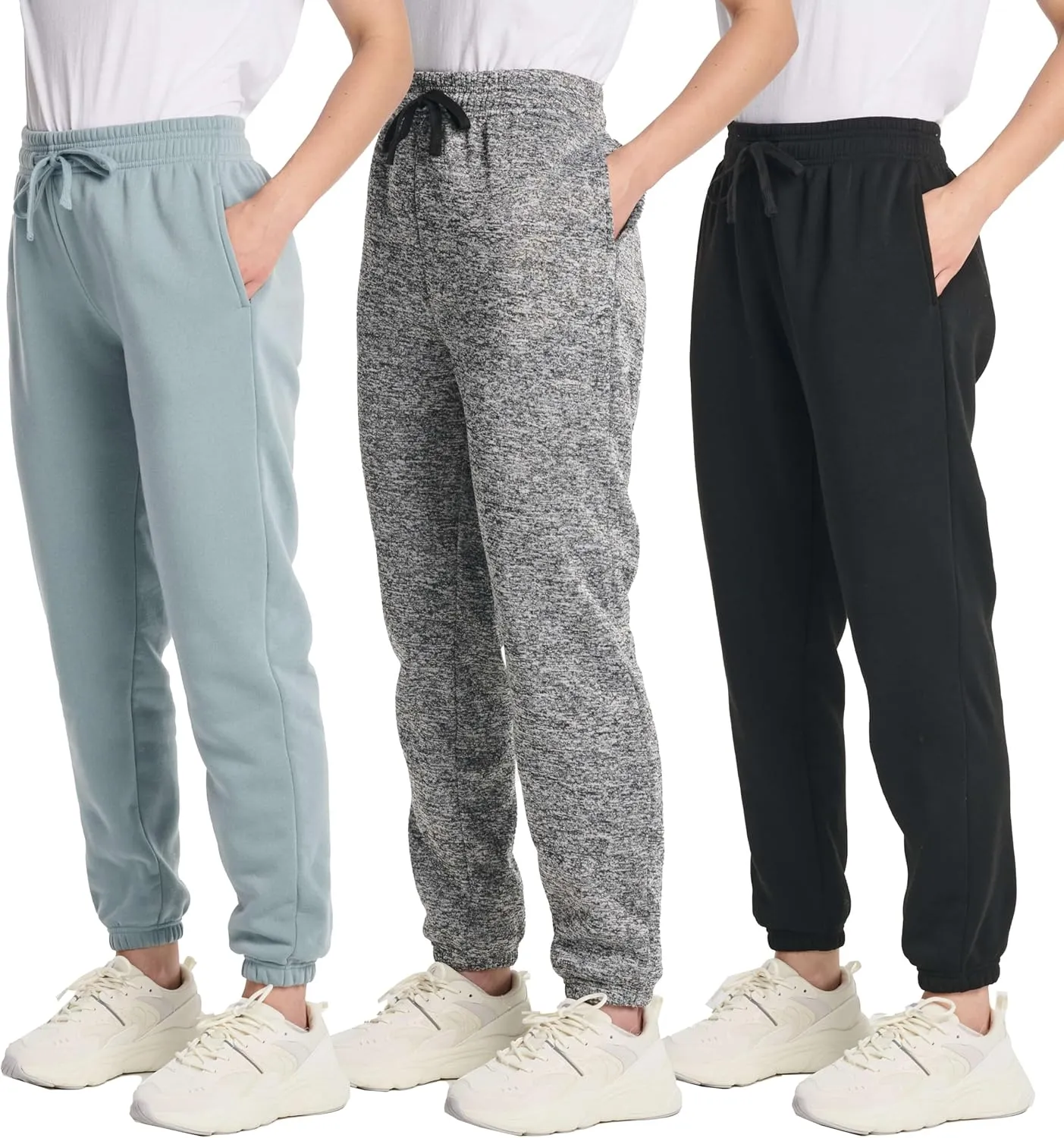 Real Essentials 3 Pack: Women's Fleece Jogger Sweatpants (Available in Plus Size)