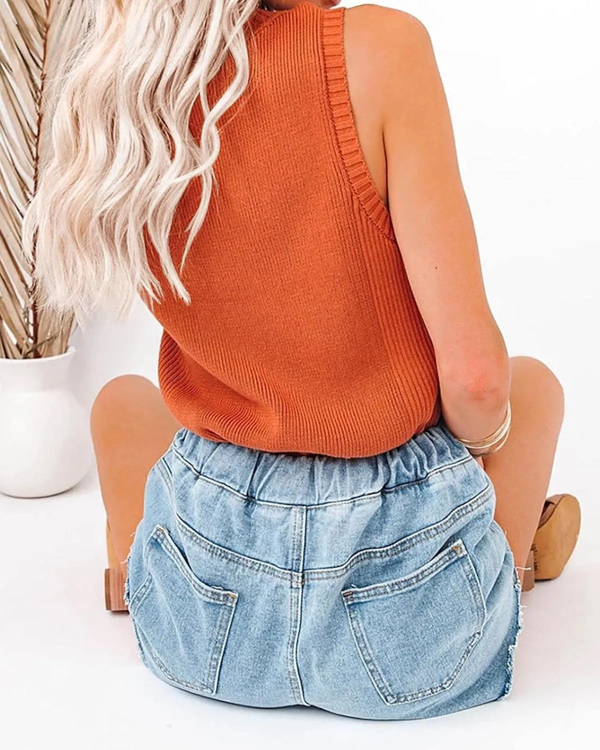 Rilista Women Summer Knit Tank Tops Sleeveless Turtleneck Cami Shirts Ribbed Mock Neck Pullover Sweater Vests