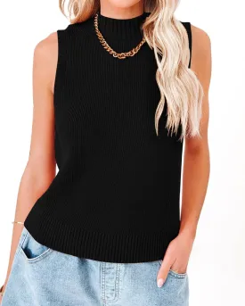 Rilista Women Summer Knit Tank Tops Sleeveless Turtleneck Cami Shirts Ribbed Mock Neck Pullover Sweater Vests