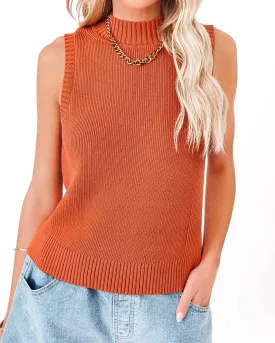 Rilista Women Summer Knit Tank Tops Sleeveless Turtleneck Cami Shirts Ribbed Mock Neck Pullover Sweater Vests