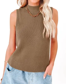 Rilista Women Summer Knit Tank Tops Sleeveless Turtleneck Cami Shirts Ribbed Mock Neck Pullover Sweater Vests