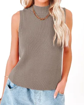 Rilista Women Summer Knit Tank Tops Sleeveless Turtleneck Cami Shirts Ribbed Mock Neck Pullover Sweater Vests