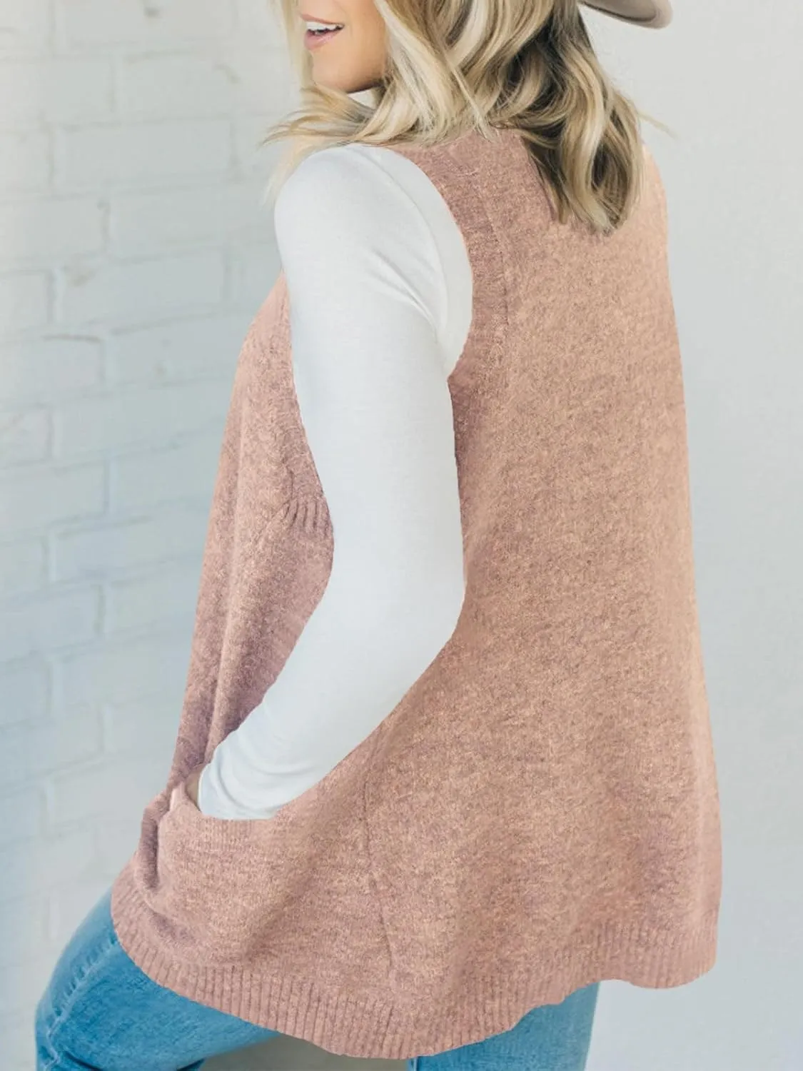 Saodimallsu Womens Sleeveless Sweater Vest V Neck Loose Knit Casual A Line Flattering Tunic Top with Pockets