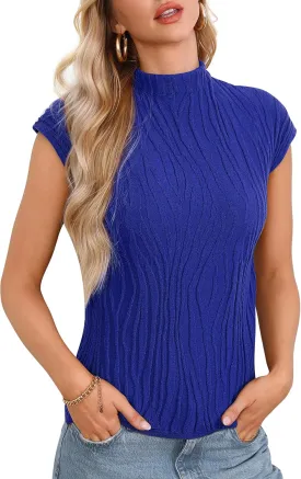 Totatuit Womens Cap Sleeve Sweater Vest 2024 Trendy Textured Clothes Short Sleeve Shirts